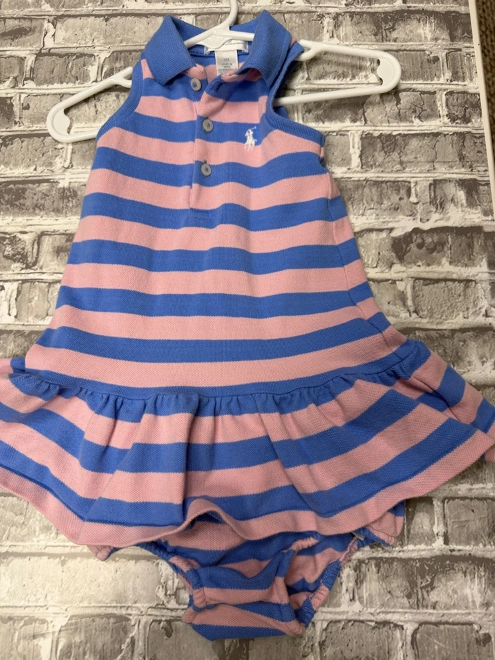 Ralph Lauren Blue and Pink Striped Polo‎ Sundress with Matching Bloomers
